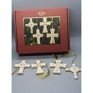 Lenox China Set Of 4 Cross Ornaments Retired 2007 24k gold trim Christmas